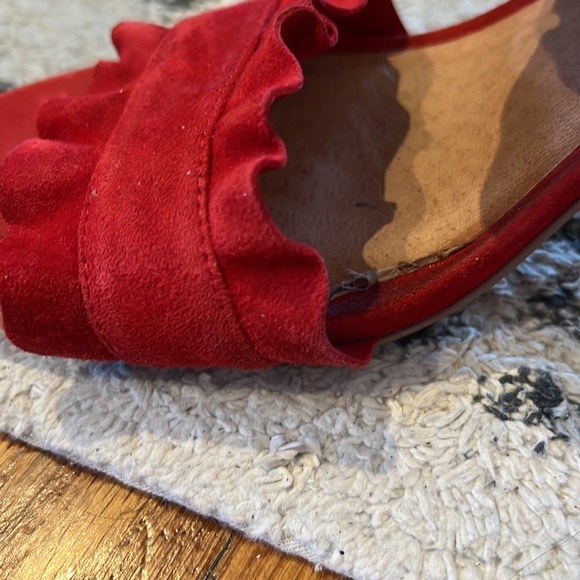 Free People Red Leather Slip On Frilled Sandal - Picture 2 of 7